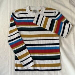 Cotton Emporium Sweater Ribbed Knit Pullover Colorful Stripes Cozy Woman’s Large